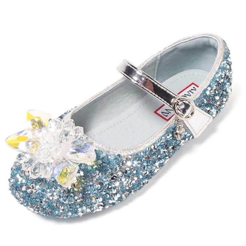 Girl Princess Shoes Sparkly Elegant Children Rhinestone Ballet Flat Beautiful Kid Mary Janes Fashion Party Wedding Leather Shoes