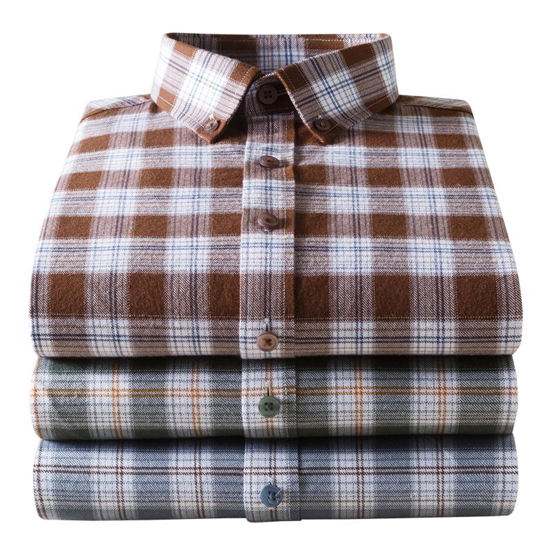 Camisas Xadrez Business Casual de Algodão Puro Escovado Dupla Face Manga Longa Flanela Outono Macia Masculina Clássica Nova Alta Qualidade