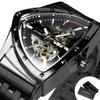 WINNER Military Triangle Skeleton Automatic Watch for Men Gold Sports Mechanical Watches Luxury Stainless Steel Strap Luminous