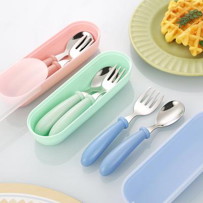 Cartoon 304 Stainless Steel Children's Tableware Cute Eating Spoon Fork Toddler Round Handle Feeding Spoon Portable Gift Set