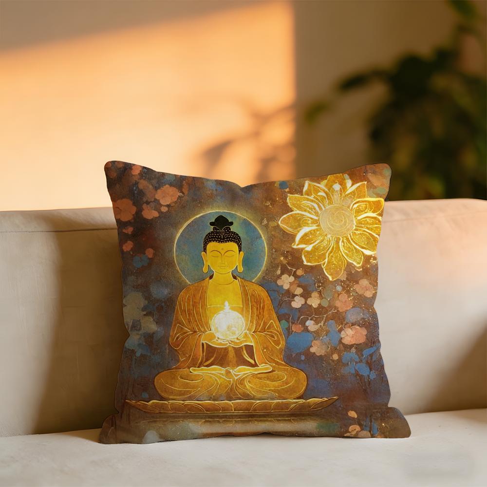 Buddhism14 Cushion Cover Cozy Velvet Throw PillowSoft Warm Cushion For Sofa  Bed 30x30 cm