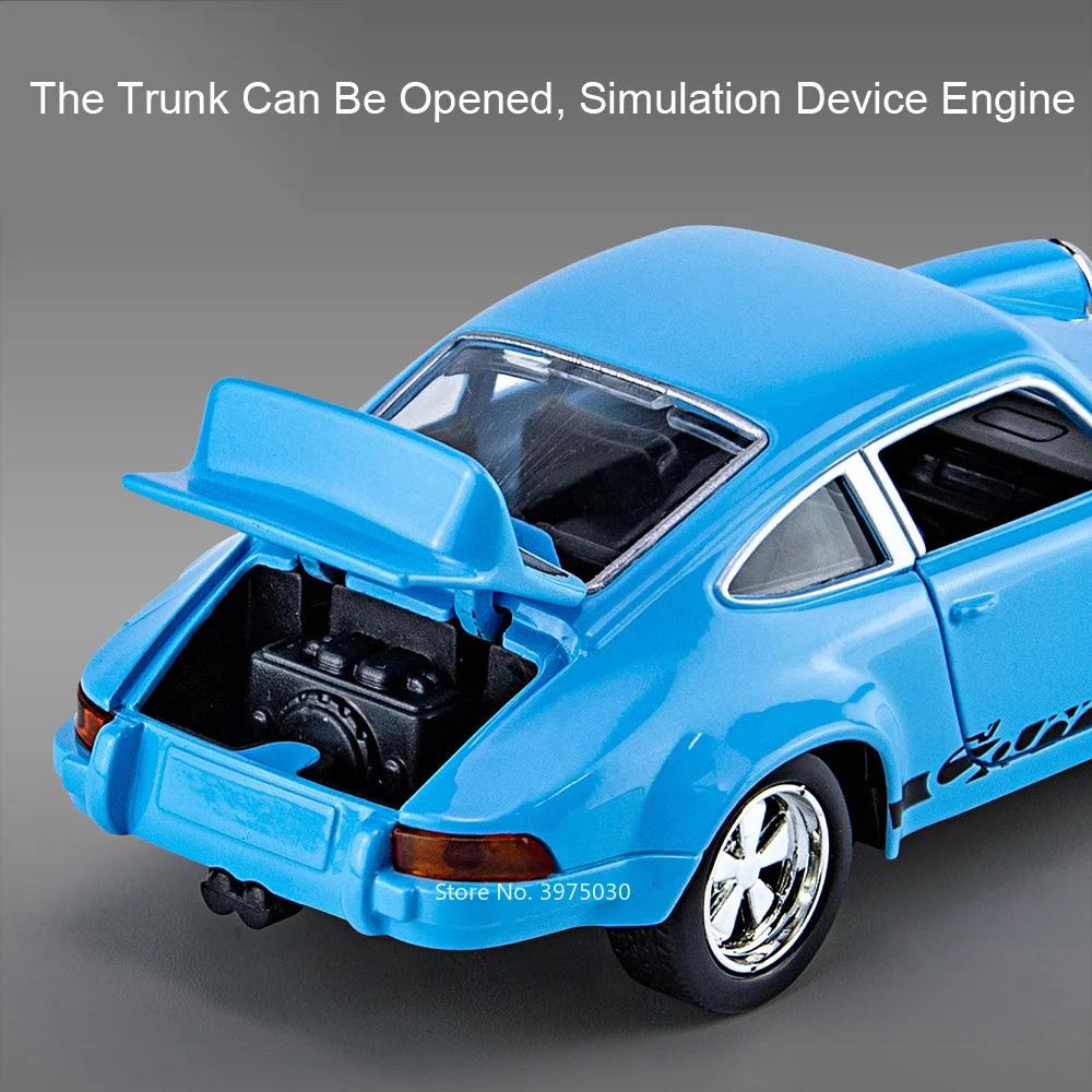 1:36 Porsche 911 Carrera 1974 Toy Models Alloy Diecast Cars 4 Doors Opened Light Sound Miniature Vehicles Boys Educational Toys