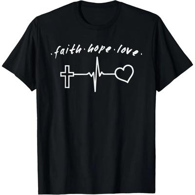 Faith Love Hope Cross Heartbeat Funny Positive Quote T-Shirt