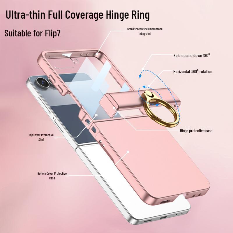 Samsung Z Flip7 Full-Cover Solid Color Case with Hinge Protection and Built-In Ring Stand