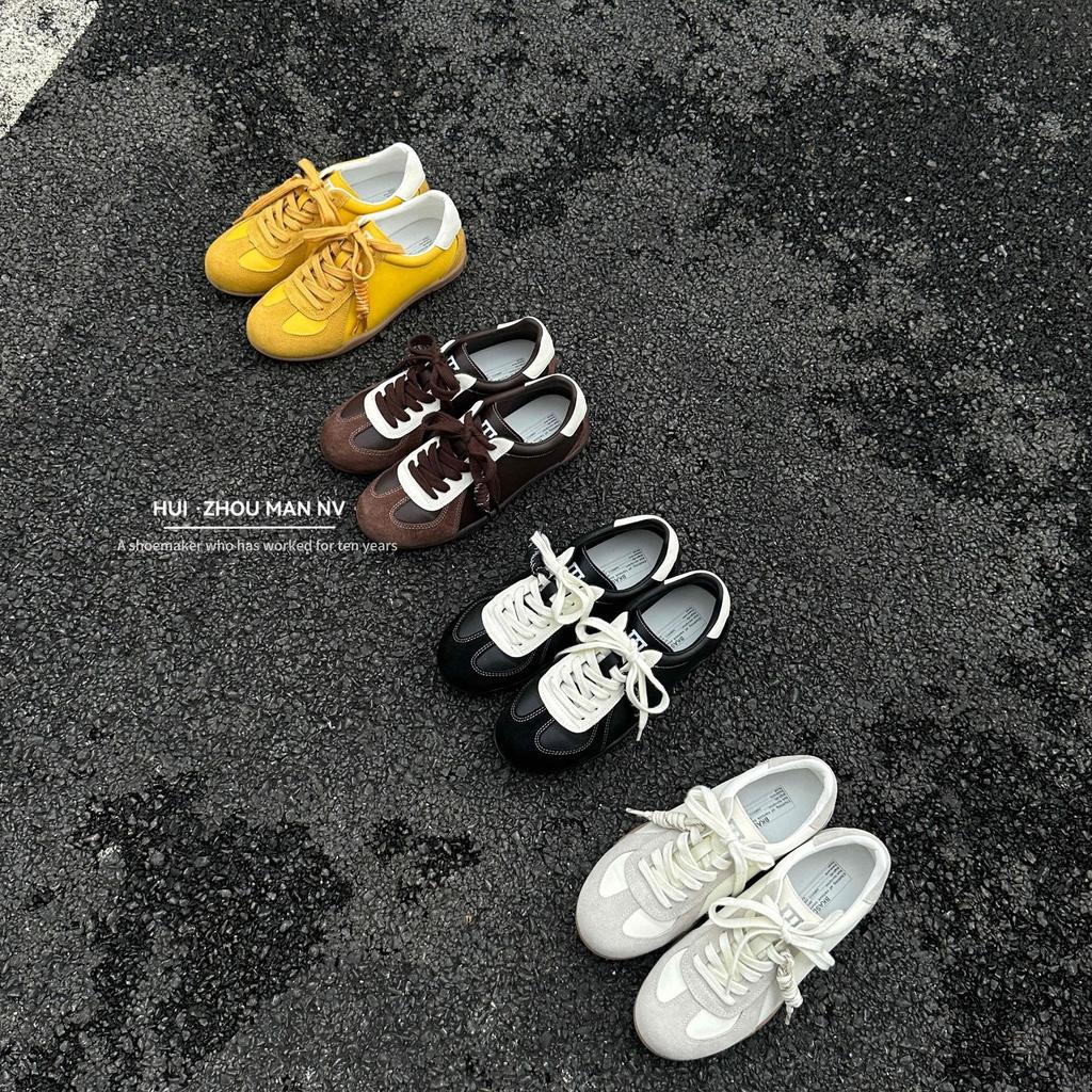 Leather Retro Inner Height Increase German Training Shoes Women's 2025 New Versatile Casual Sports Shoes Color Matching Forrest Gump Shoes Board Shoe