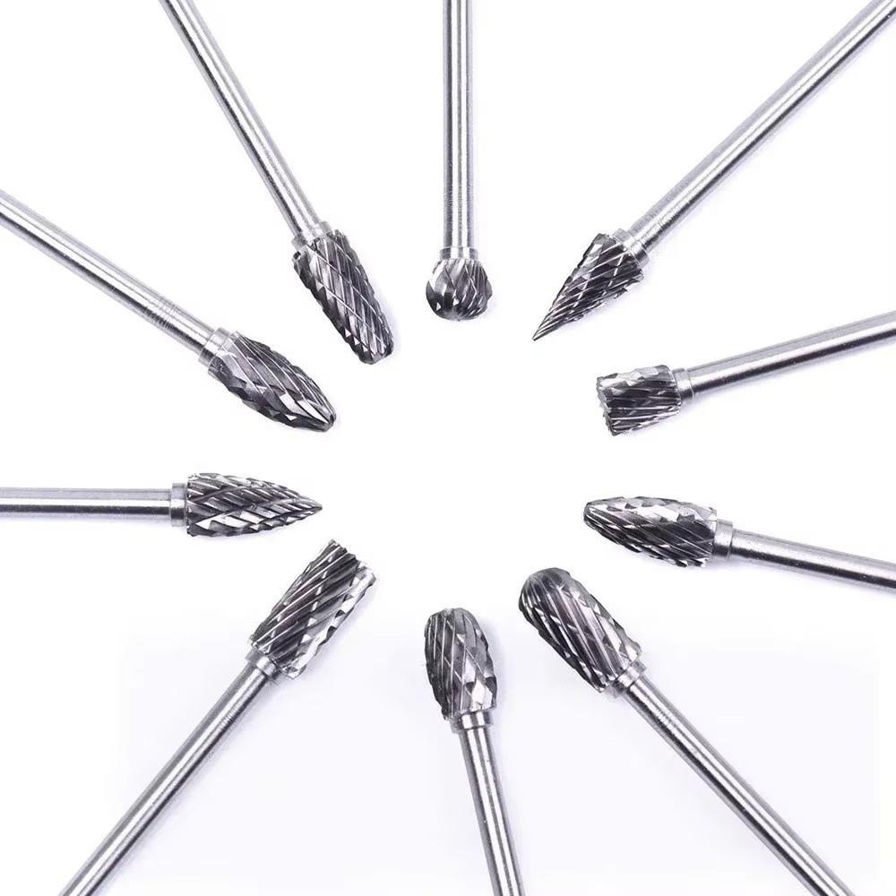 10pcs/set Hard Zinc Zinc Alloy Tungsten Carbide Burr 6mm Shank Drill Bit Rotary File Metal Engraving