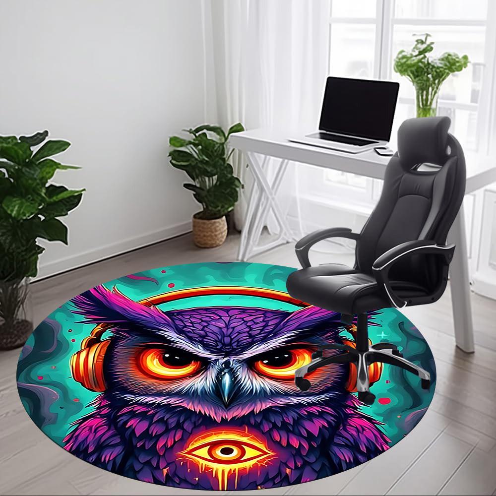 1pc Owl Headphones Office Round Area Rug, Under Office Chairs Bedroom Living Room Home Decor, Room Deco, Available In Various Sizes
