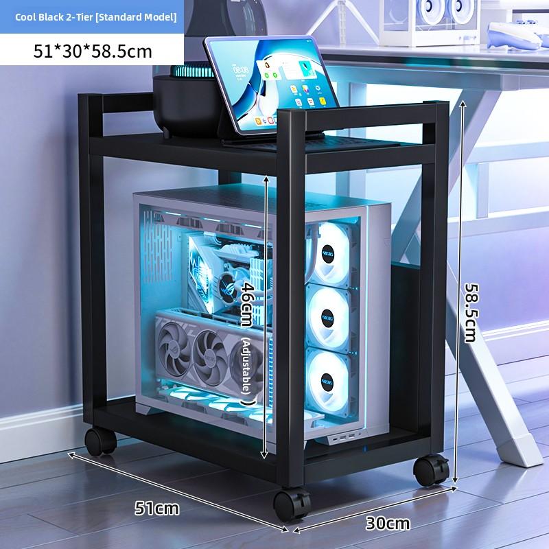 Multi-Layer Computer Host Stand Mobile Desktop Case Base with Wheels for Esports Room Metal Material Bedroom Organizer