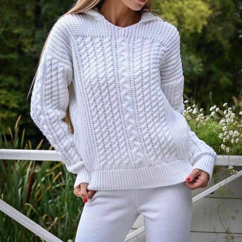Women's Autumn/Winter 2023 Casual Two-Piece Knit Set - Cable Knit Pullover