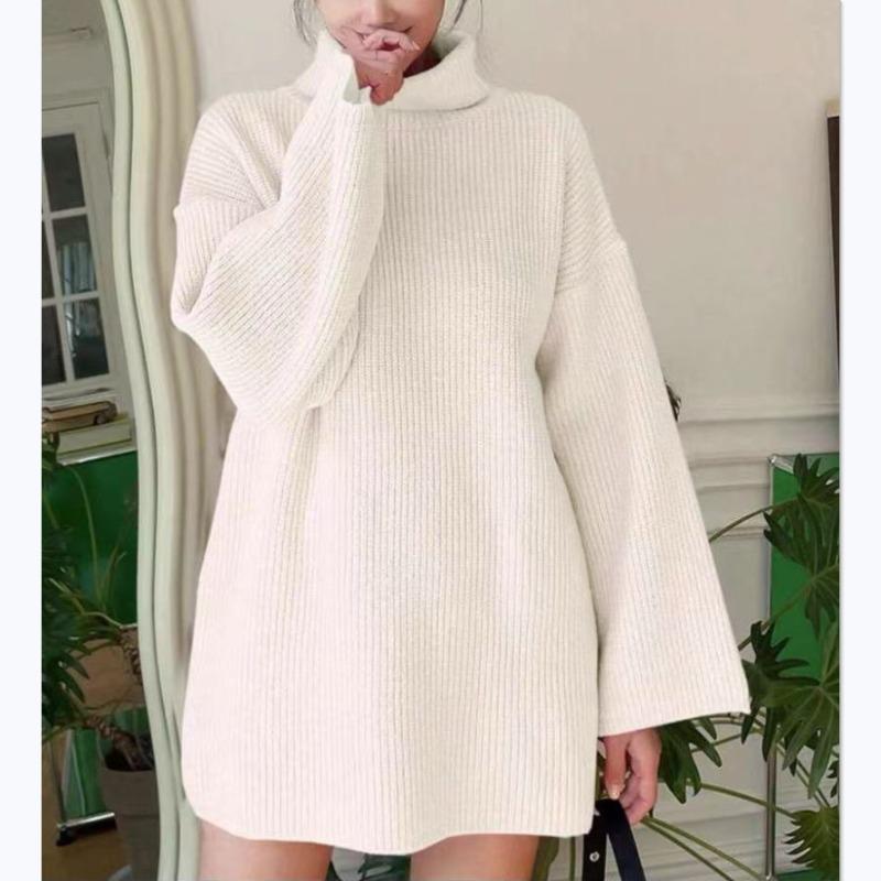 Fashion women's casual knitted sweater women's new loose solid color turtleneck women's clothing