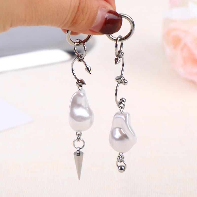 Korean Fashion Irregular Pearl Rivet Earrings For Women Punk Asymmetry Geometric Earrings Goth Grunge Jewelry Accessories