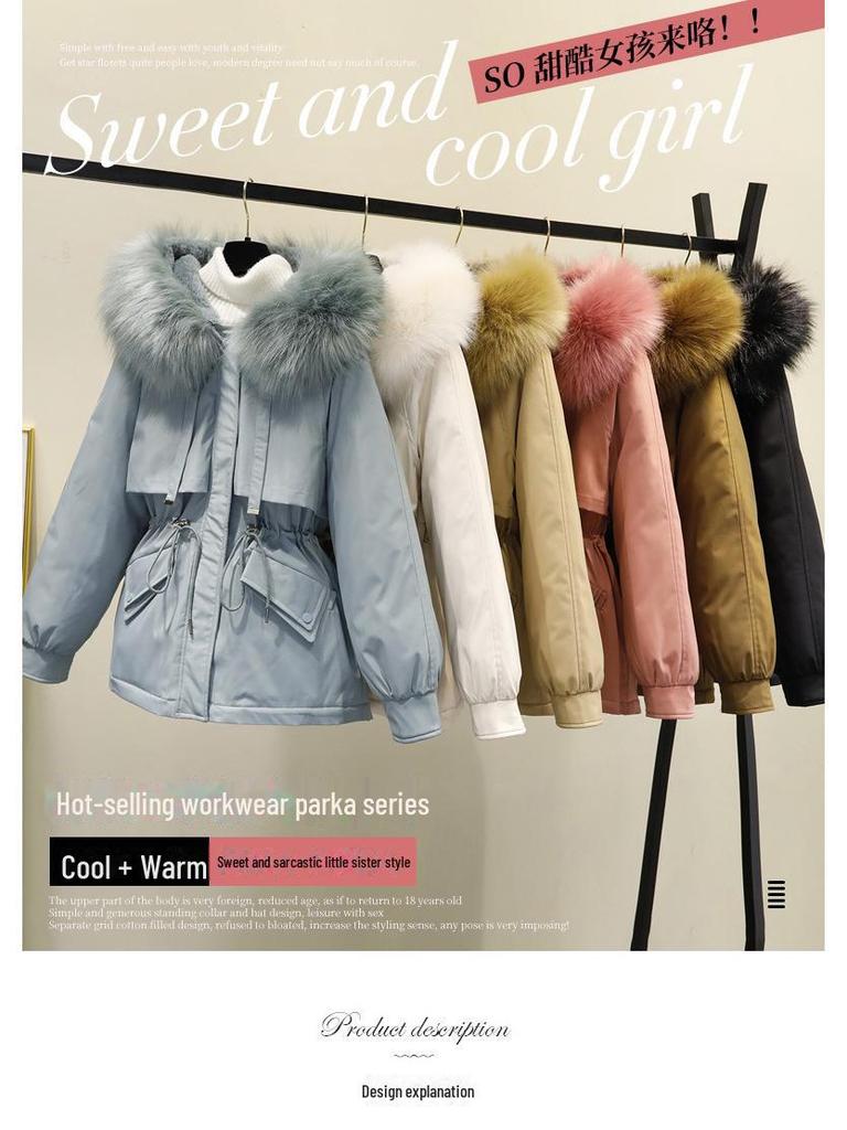 Parka corta de piel sintética para mujer, invierno 2025, chaqueta de algodón con cintura grande