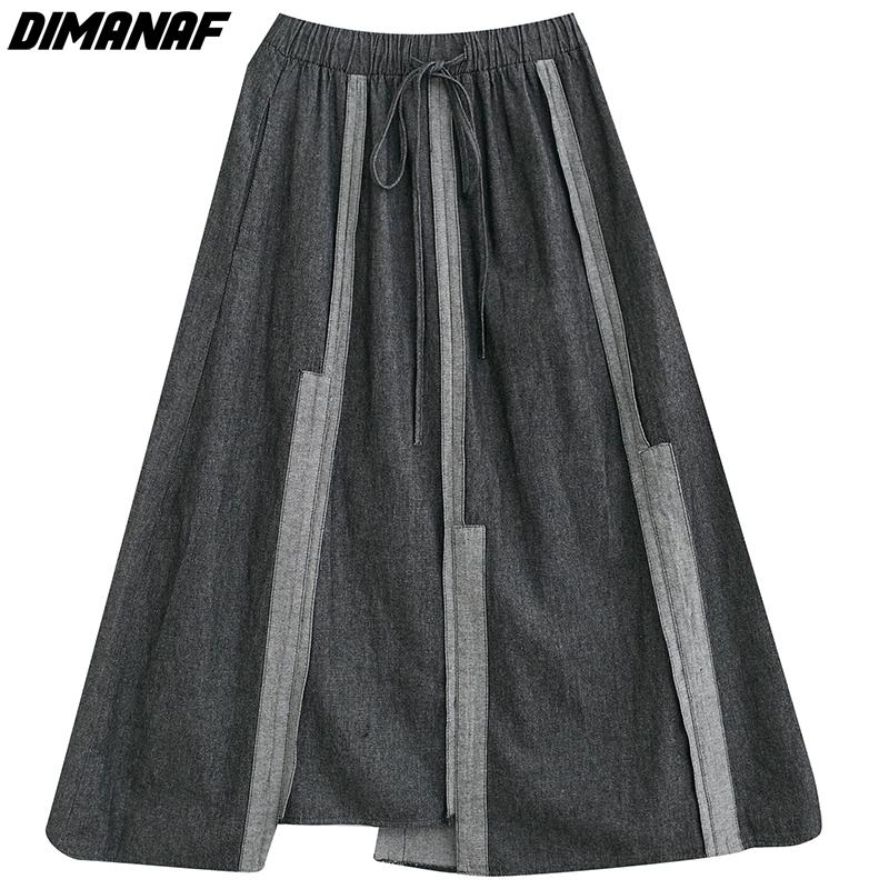 DIMANAF Plus Size Women Floral Linen Skirts Female Elastic Basic High Fashion Japanese Dress