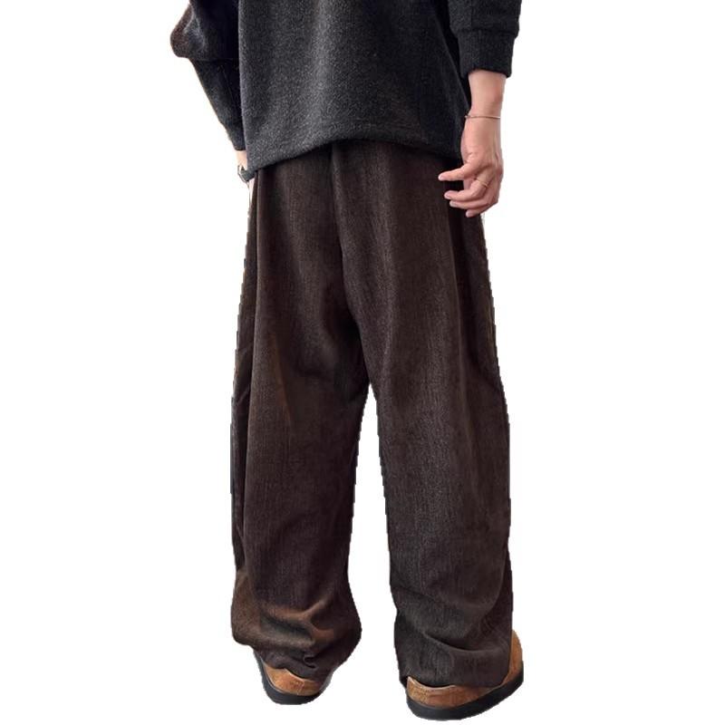 Maillard brown pleated scimitar casual pants men's autumn and winter senior sense old money wind lazy loose sense long pants