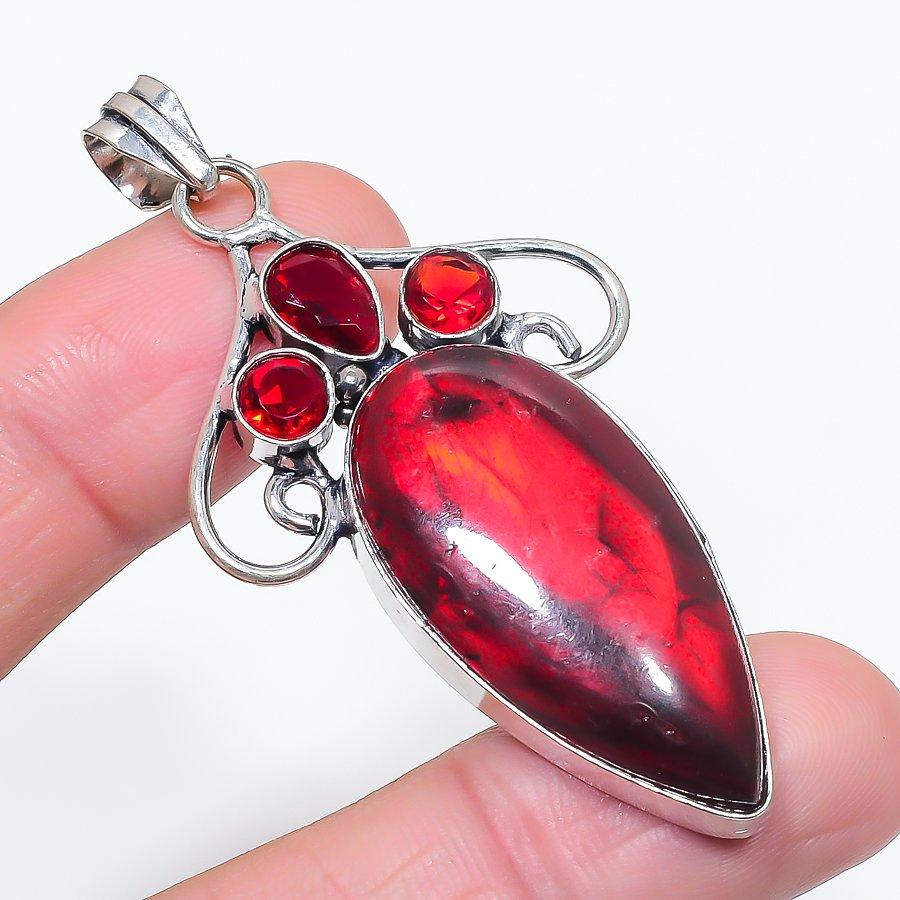 

Natural Red Labradorite, Garnet 925 Sterling Silver Jewelry Pendant 2.56 Q6N00
