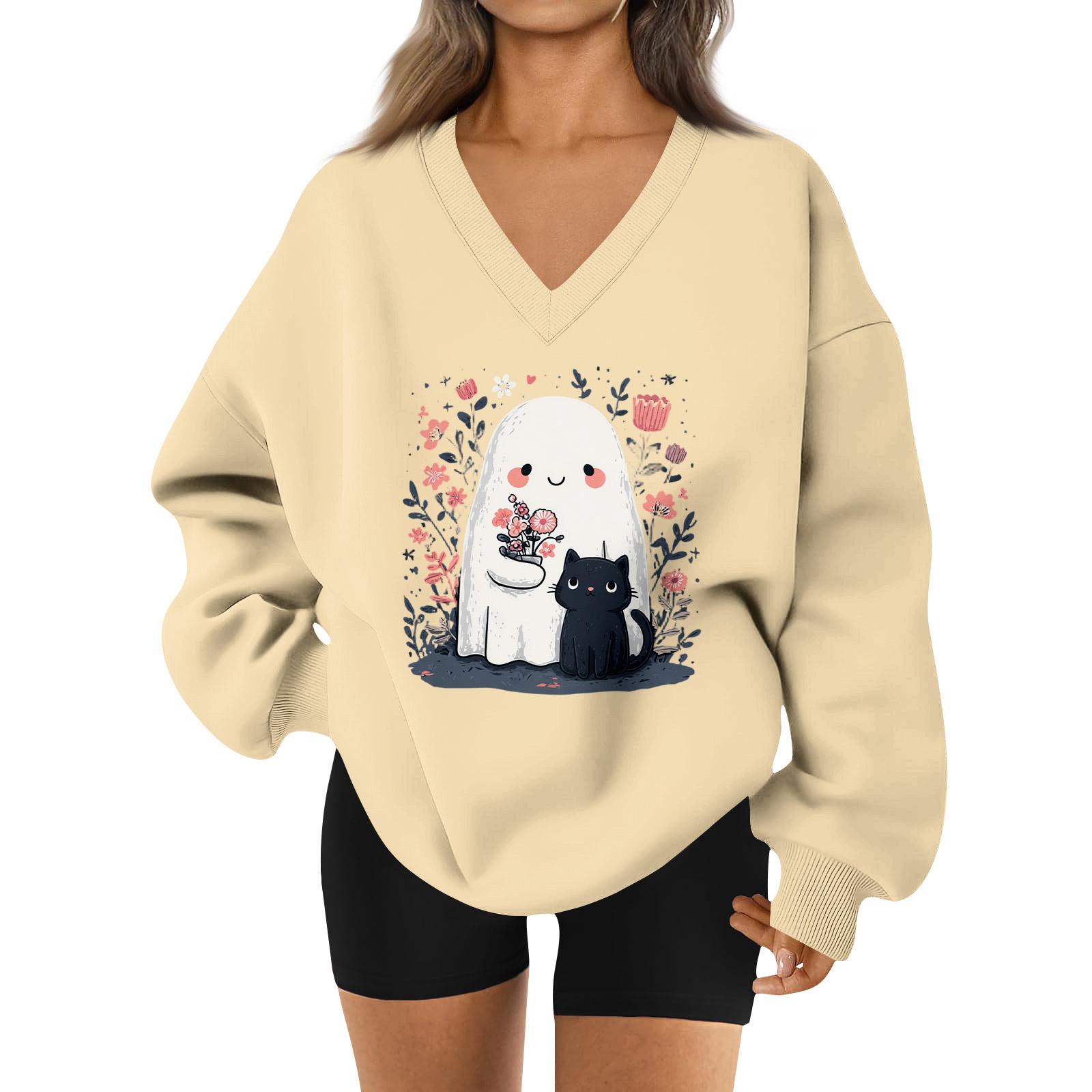 

Women s V-neck Dropped Shoulder Halloween Print Sports Sweatshirt Top L