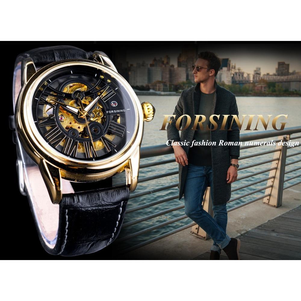 Forsining Montre mécanique automatique pour hommes, mode décontractée, mouvement mécanique creux, GMT1069-2-W