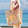 Netz Strandtasche Große Kapazität Damen Umhängetasche Sandabweisend Netz Einkaufstasche mit Reißverschlusstasche Leichte Sommer Reise Handtasche