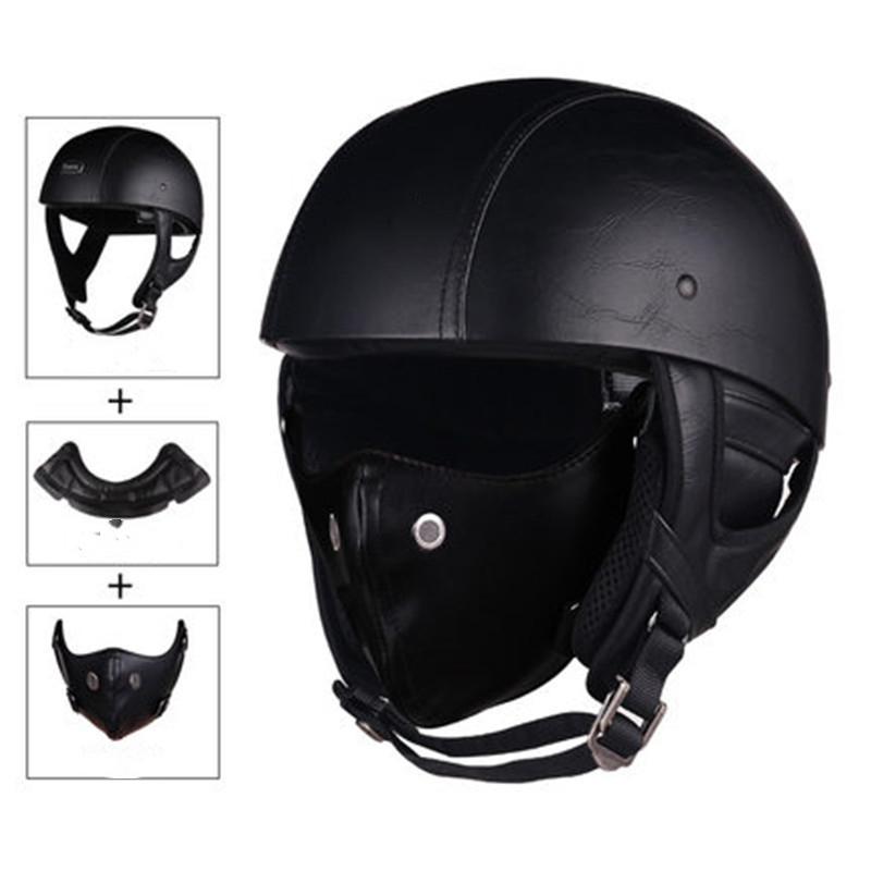 Retro Motorcycle Helmets with Harley Visor Leather Helmet for Man Electric Motorbike Vintage Protected Motor Safety Cap