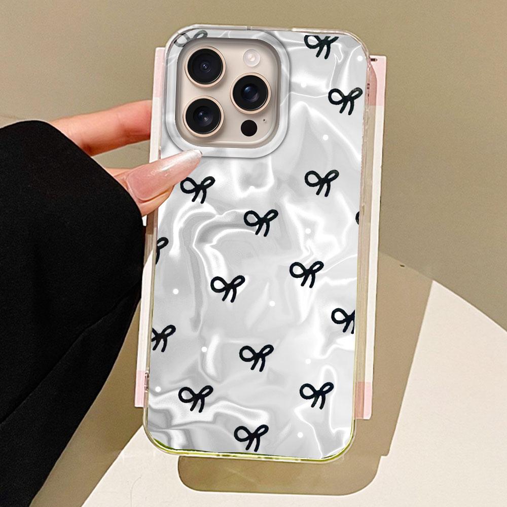 Circular Dots Black Bow Women Girls Water Texture Phone Case for iphone 16 15 14 7 8 Plus 13 11 12 Pro Max X XS XR SE2022 Cover
