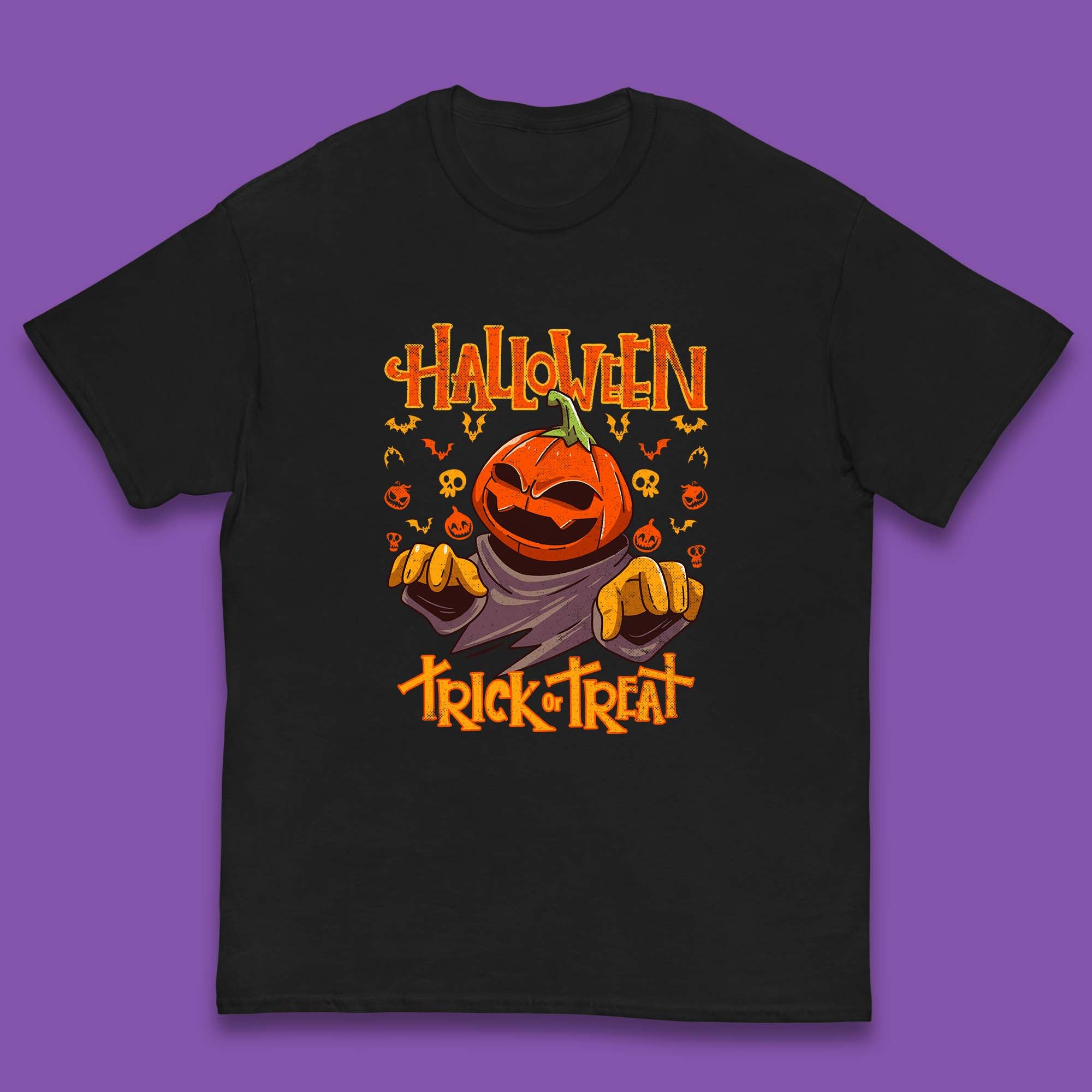 Halloween Trick Or Treat Pumpkin Character Halloween Scary Evil Pumpkin Kids T Shirt 150