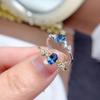 Natūralus Londono mėlynasis topazas S925 sidabro atviras žiedas - Elegantiškas, prabangus dizainas