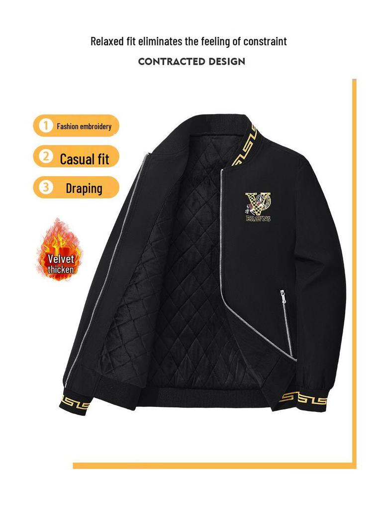 Europäische Herren-Stickjacke mit Stehkragen - Herbst/Winter Slim Fit, V-Ausschnitt, Verdickt, Mode