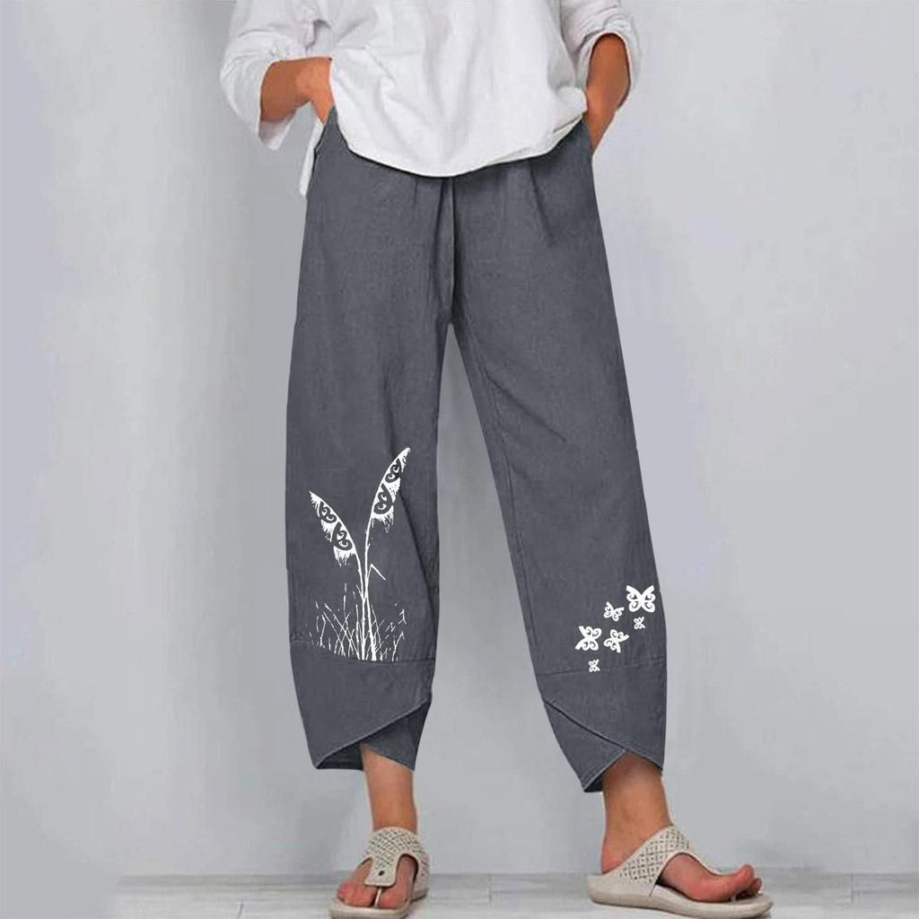 Women's Solid Color Casual Loose-Fit Nine-Point Pants (Plus Size)