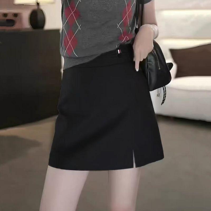 

Gray Small Size Split Anti-Exposure Skirt Women s Summer Classy Suit Fabric A- line Skirt Temperamental Minority Hip Wrapping Skirt Black S