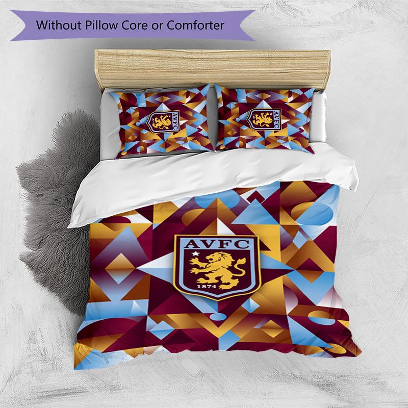 Set Lenzuola Stampato Aston Villa Football 3 Pezzi, Comodo Set Copripiumino per Camera da Letto Amico della Pelle