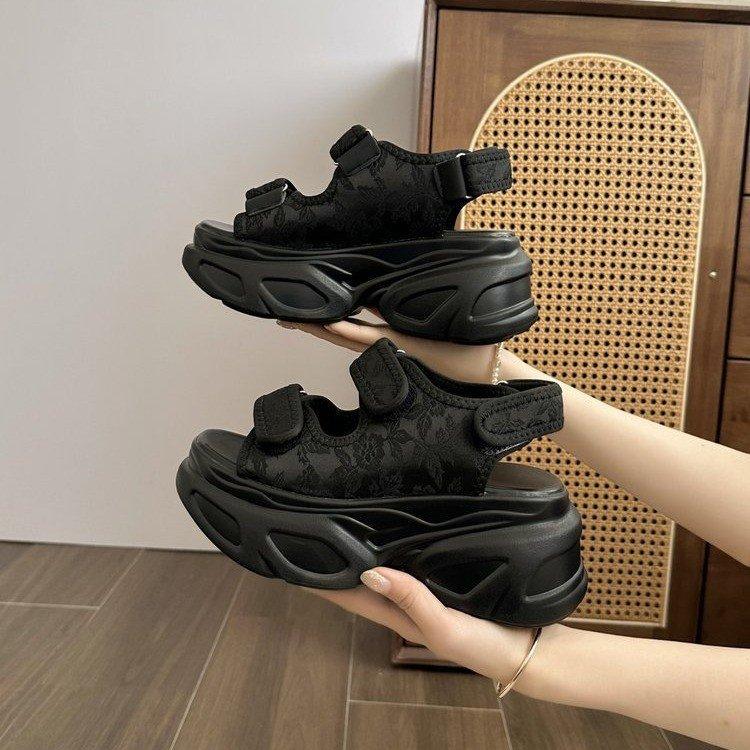 New casual sandals muffin Velcro large size foreign trade platform sandals denim women's shoes