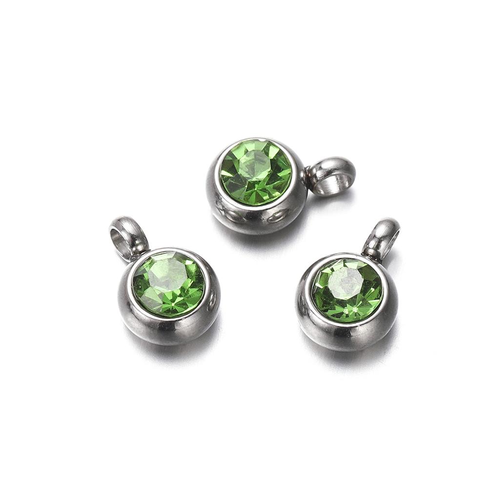 10Pcs 6mm Stainless Steel Birthstone Necklace Pendant Jewelry Making Rhinestone Charms For Women Earrings DIY Accessories Gift