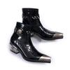 Stivali Western in Metallo Nero Uomo Retro Tacco Spesso Rivettati Punk Stivaletti Corti Stivaletti Chelsea Appuntiti alla Moda Uomo Pelle Donna