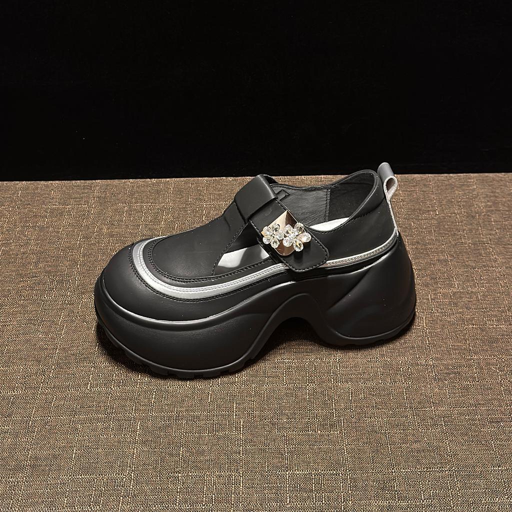 Soft Leather Thick Sole Heightening Leather Surface Single Shoes In the Autumn of 2025 New Breathable Slope Heel Casual Hollow White Shoes Women's Sh