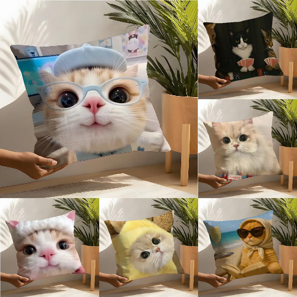 Cute Funny Internet Meme Cat 1 Pillow Case Linen Cushion Covers For Decorative Sofa Home Pillows Case Car Chair Pillows Cases