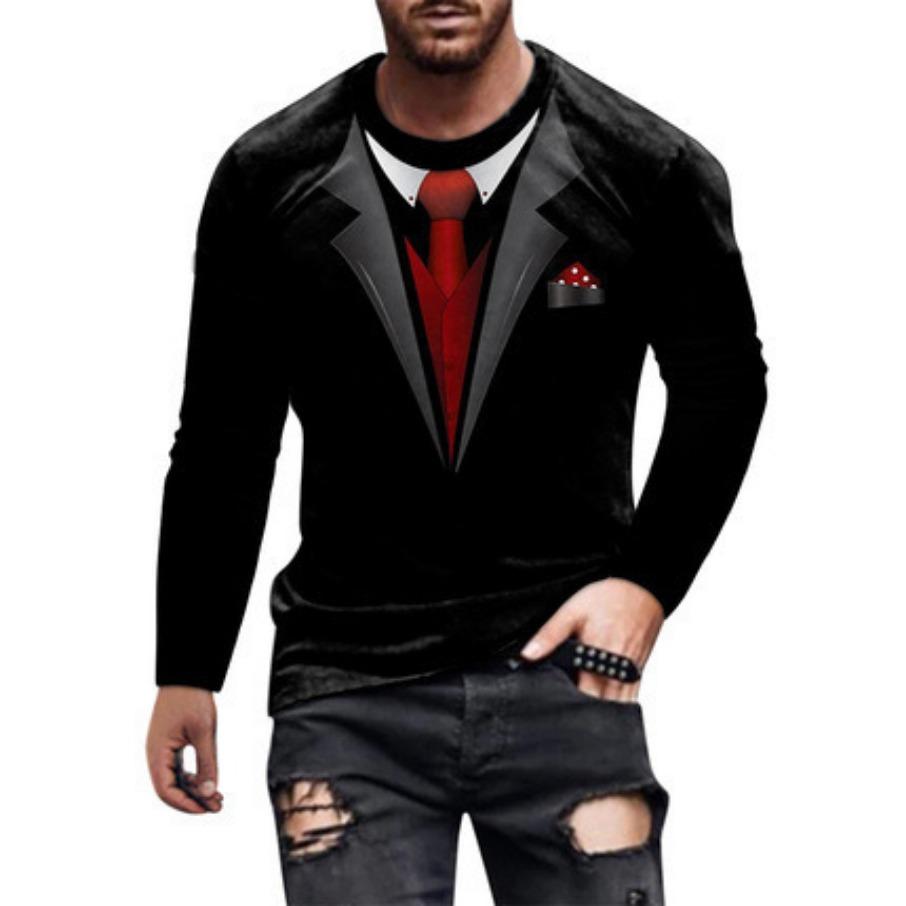 Women Faux Two Piece Suits Tops O Neck Long Sleeve 3d Print T Shirt