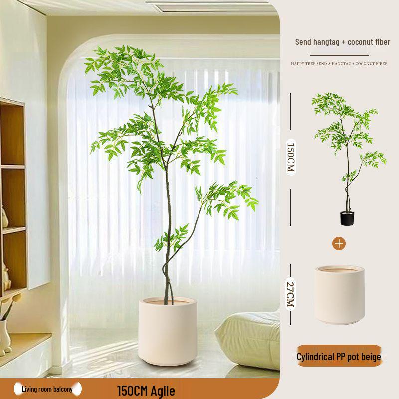 High-End Nandina Domestica Floor-Standing Faux Green Plant for Indoor Decoration