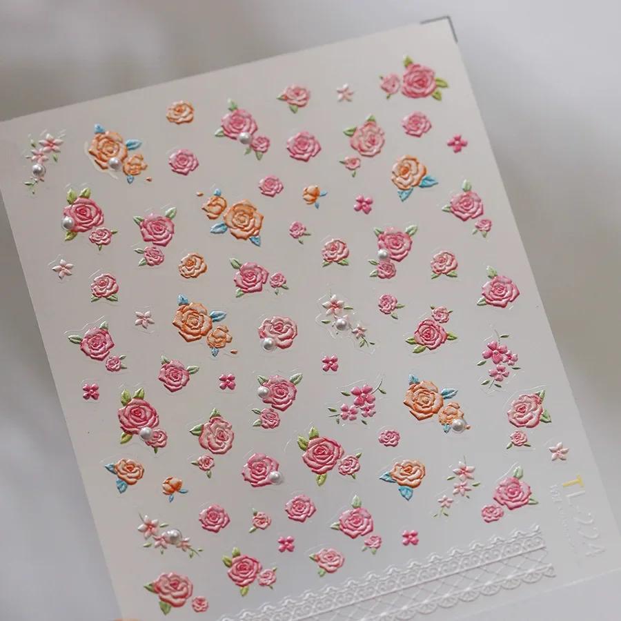 Charming Petal Flower Colorful Wildflowers Daisy Leaves 5D Relief Self Adhesive Nail Art Sticker Decoration Manicure Decal DIY