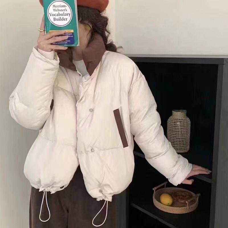 Kleine Colorblock Daunenjacke: Stehkragen Damenoberbekleidung im koreanischen Stil für Herbst/Winter