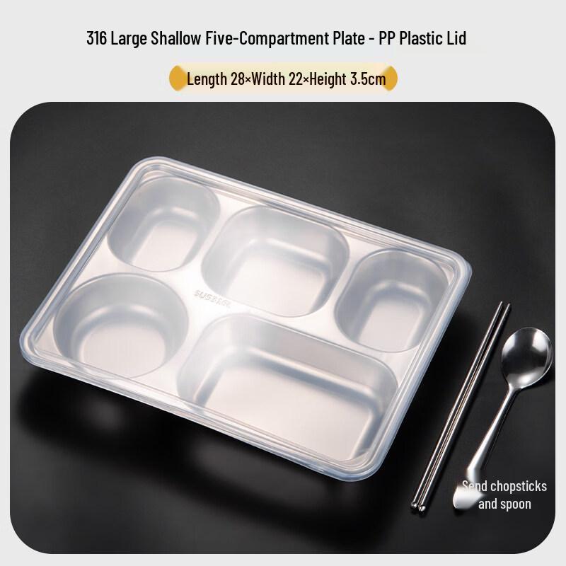 

316 Stainless Steel 4-Compartment Deep Lunch Tray with Lid