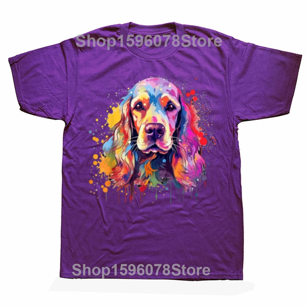 Buntes Splash Art Cocker Spaniel Hund T-Shirt Grafik T-Shirts Herren Kleidung T-Shirt Oberteile Rundhals Kurzarm T-Shirt Camisetas