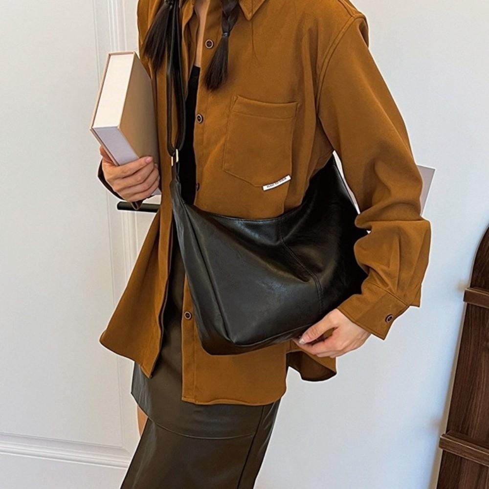 Square Leather Shoulder Bag Y2k Women Handbag Simple Boston Crossbody Bag  Work