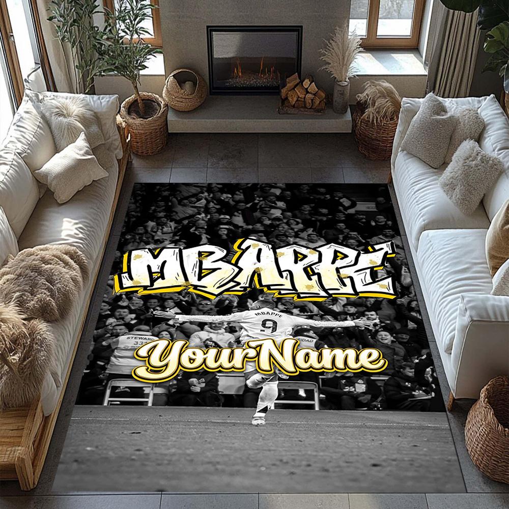 Mbappe 121 Customizable Name Area Rug Perfect for Dining Room Kitchen Game Room Entryway Anti-slip Rug Anime Office Decor Best for Christmas