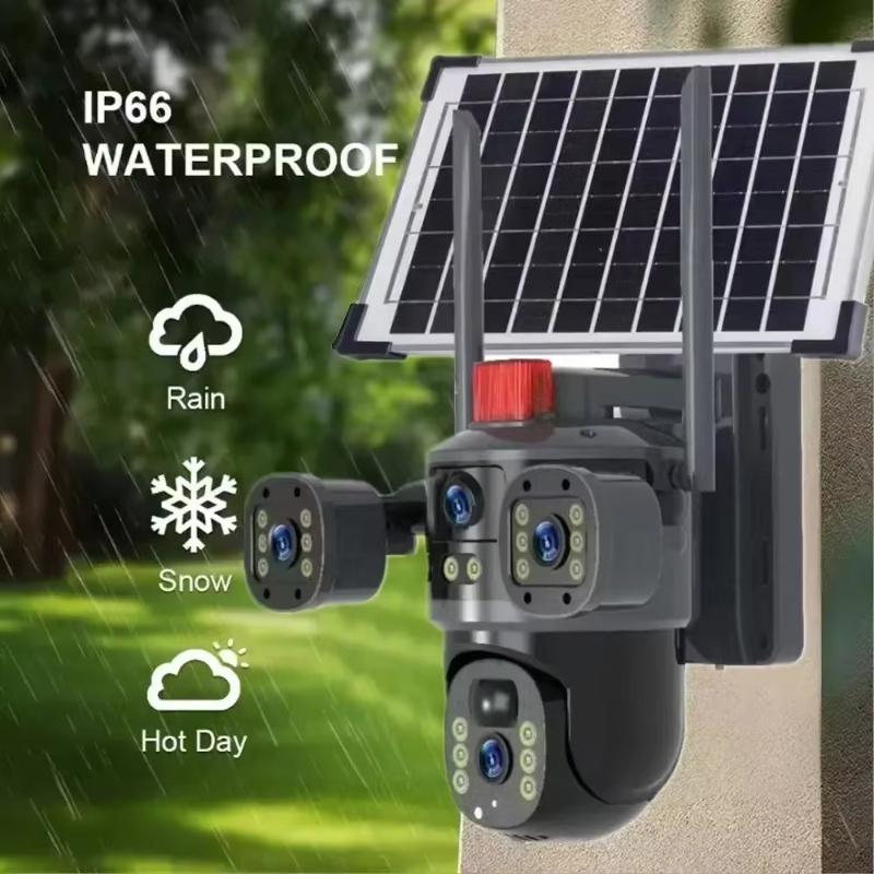 New 8MP 4K Multi-Lens 3 Screen Wireless Solar Powered IP PTZ Camera V380 Pro Outdoor WiFi Security Surveillance 4G Sim Card CCTV Camera