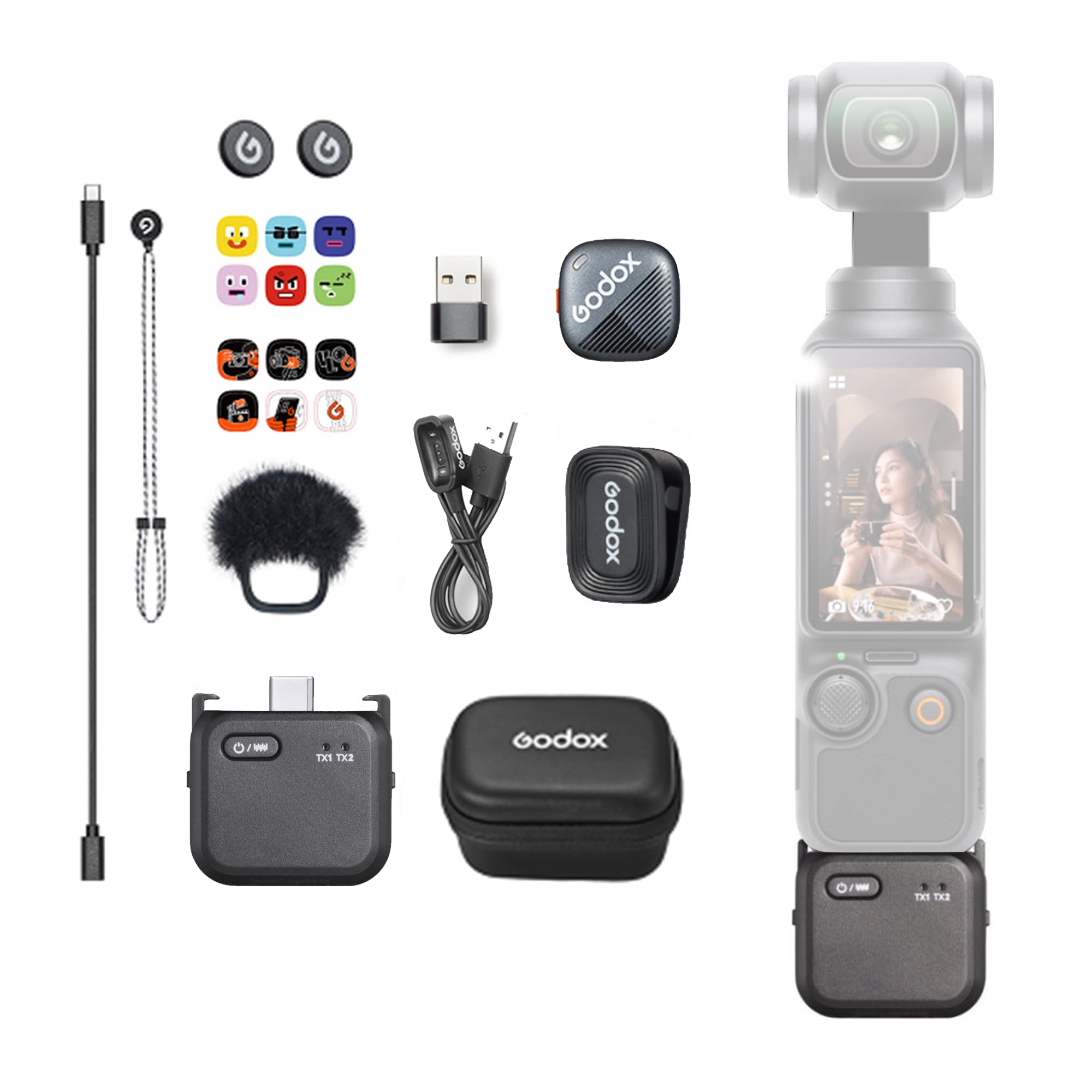 

GODOX Wireless Microphone System with 200m Fast Ideal for Live Streaming and Compatible with DJI Osmo Pocket 3 Cube-OP3 Long-Distance Transmission,