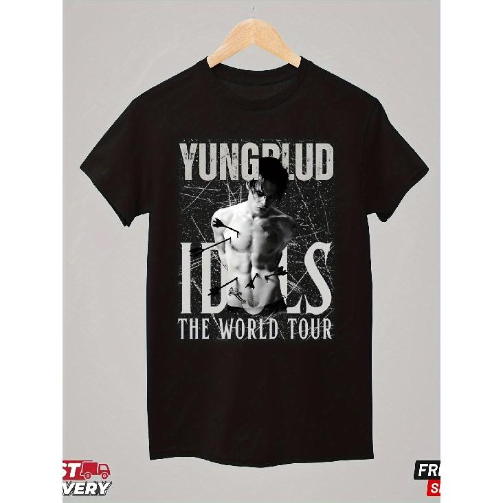 Men S Yungblud Idols World Tour T-Shirt - Genuine Concert Merchandise Showcasing Logo & Tour Dates, Black Casual Round Neck Tee for Enthusiasts, S чёрный