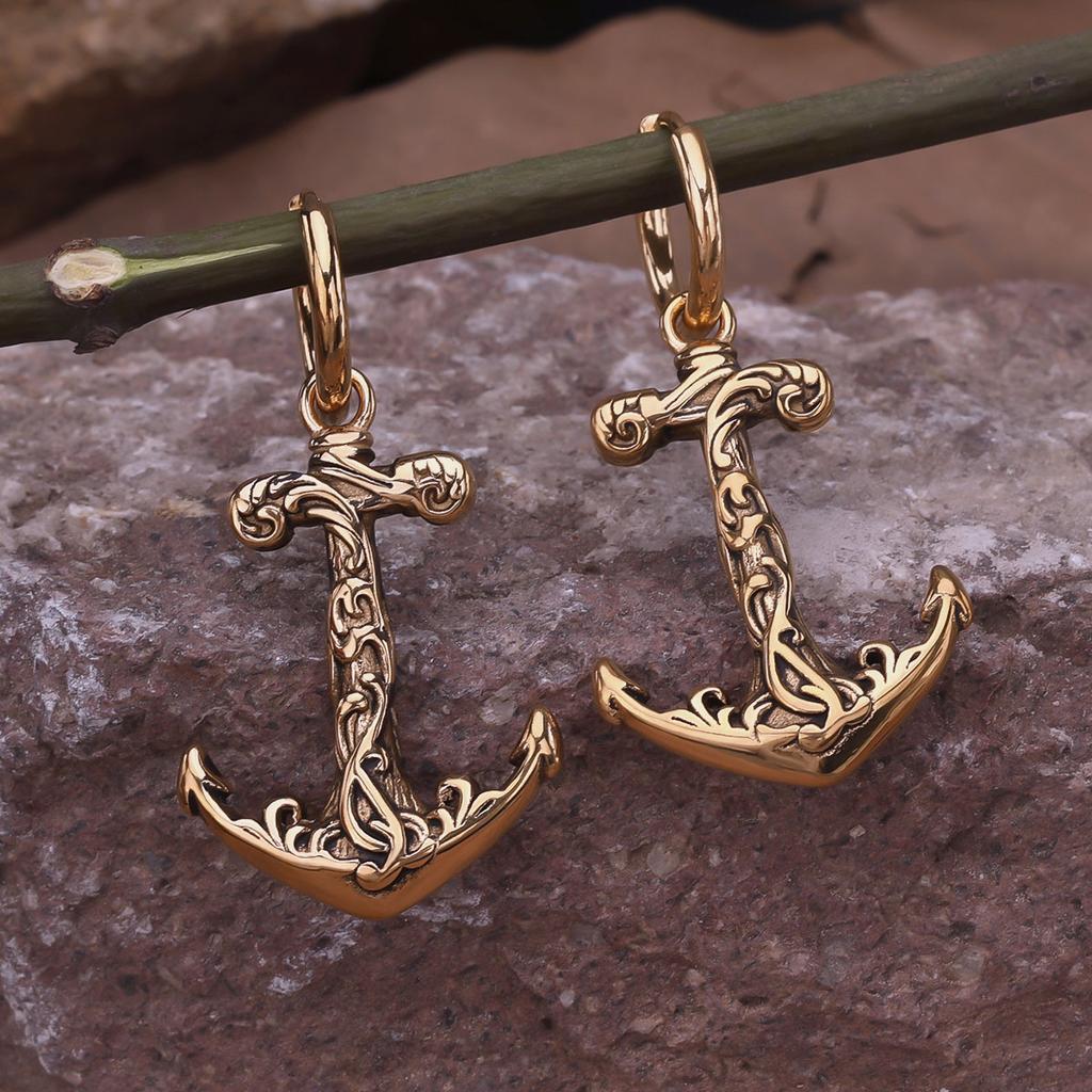 Vintage Vikings Stainless Steel Helmet of Awe Drop Earrings Plated Black Crack Pattern Rune Amulet Dangle Earring Jewelry