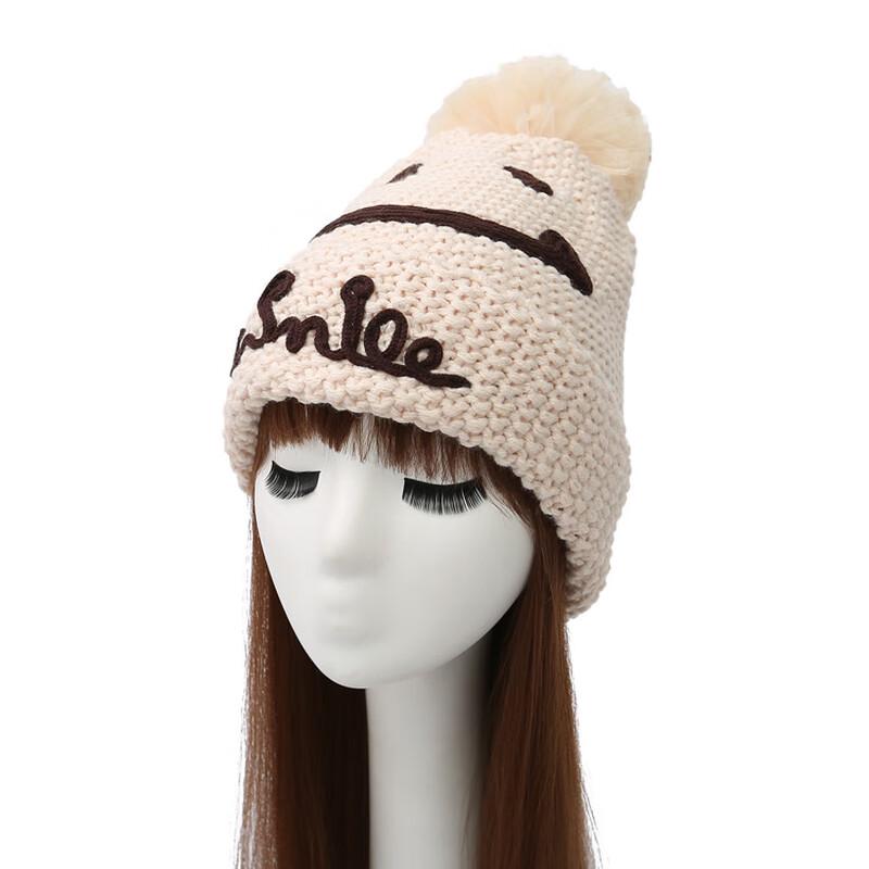 Женская зимняя вязаная шапка ZHENYUEQI с вышитым смайликом