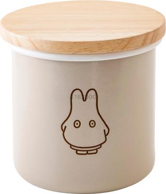 Recipiente/Pote de Armazenamento Miffy Pastel Esmaltado Fuji, Madeira, com Tampa e Vedação, 9cm, Greige, Miffy Fantasma Esmaltado