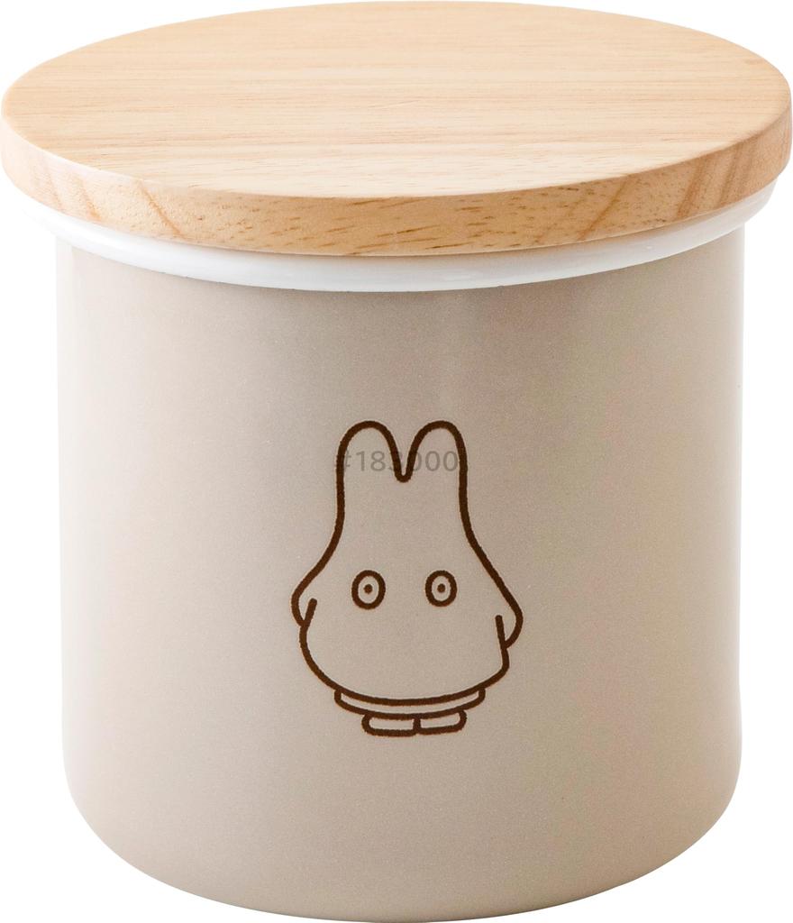 Fuji Enamel Miffy Pastel Storage Container/Canister, Wooden, with Lid and Gasket, 9cm, Greige, Ghost Miffy Enamel